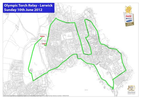 The four mile long route the torch will take through Lerwick.