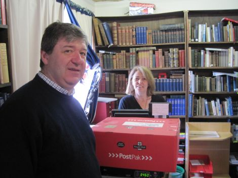 Northern isles MP Alistair Carmichael with Scalloway post office employee Janice Morrison