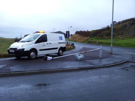 A lampost was blown over by the wind in Scalloway. PIc. Ryan Thomson