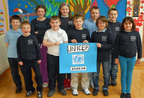 Lunnasting bairns with llots of talent(s). Back row (left to right): Sam Nicolson, Eilidh Gifford, Ella White, Liam Callieu, Paul Hunter. Front row (left to right): Nathan Grains, James Johnson, Marc Hunter, Fraser Jamieson, Caitlin Johnson - Photo: Lunnasting Primary School