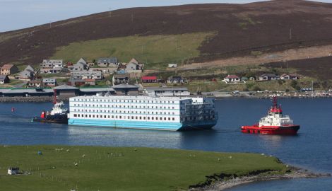 The Bibby Challenge was towed into Scalloway harbour on 13 May.
