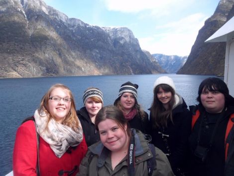 Shetland College UHI students enjoy a boat ride in Norway. Left to right: Vanessa Mainland, Megan Keppie, Abigail Burns, Mhairi Chaff, Andrea Gordon and John Irvine. Photo SIC