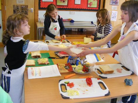 P1-4 pupils at Ollaberry designed healthy sandwiches, costed them, learned about food miles and fair trade, made shopping lists, bought ingredients, made and then ate them. Photo Ollaberry school