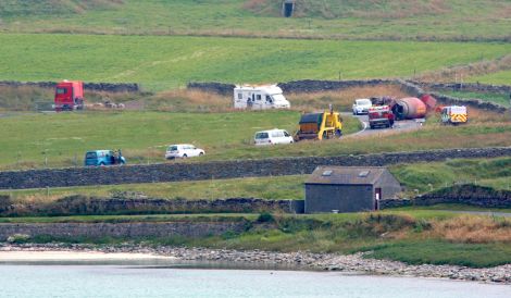 The concrete mixer overturned near Sumburgh Airport last August. Photo: Ronnie Robertson