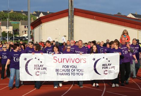 The relay kicked off with the cancer survivors' lap of honour - Photo: Hans J Marter/ShetNews