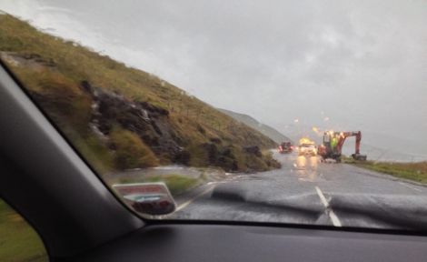 The A970 above Levenwick is partially blocked due to a landslide - Photo: Diane Gray