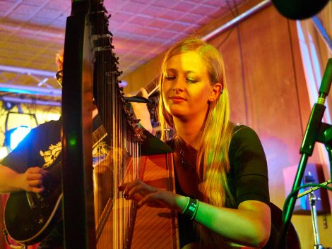 Kirsty North's harp brought another dimension to proceedings during the band Trow's debut set. Photo: Chris Brown