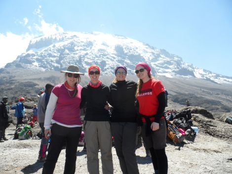 Sandwick woman Gemma Graham, right, with some of her fellow climbers during the Kilamanjaro trek in late August.