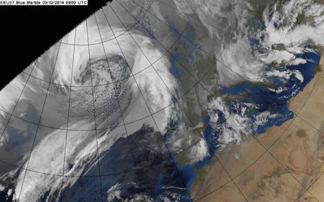 A satellite image of the 'weather bomb' hitting the Scottish west coast and the northern isles - Image: Met Office
