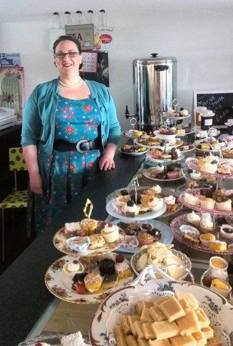 Victoria Mouat with a dazzling array of cakes at her new vintage tearoom in Haroldswick.