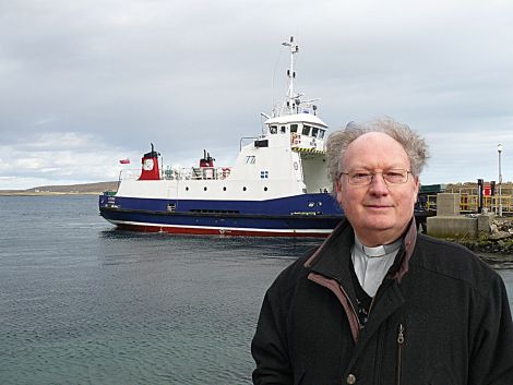 Reverend David Cooper at the Gutcher ferry terminal in Yell. Photo: Church of Scotland