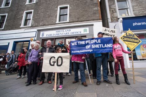 Protests were held simultaneously in Lerwick and Kirkwall in late May once the investigation's findings were revealed. Photo: Austin Taylor