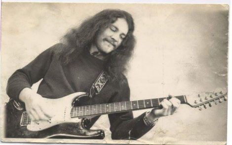 Graham Oliver with his cherished left-handed Stratocaster in the early days of his career before he sold it to a Shetlander called Bill.
