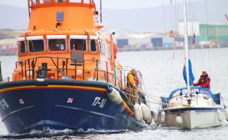 The Lerwick lifeboat assisting the Lucky Maru. Photo: Ian Leask.