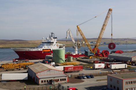 Offshore vessel Fugro Symphony being kept busy at Lerwick's Greenhead Base.