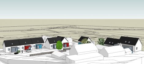 Designed by Alan Mckay, Irvine Contractors got permission to build eight new houses in Hoswick.