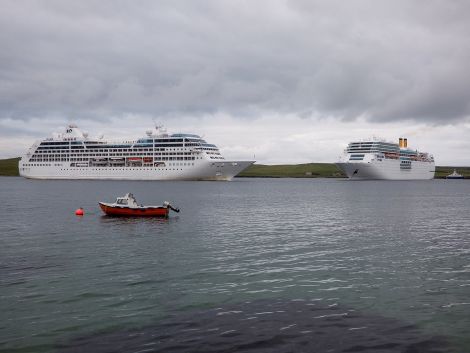 Pacific Princess (left) and Costa Neoromantica (right) made their first visits to Lerwick on Sunday. Photo: David Spence