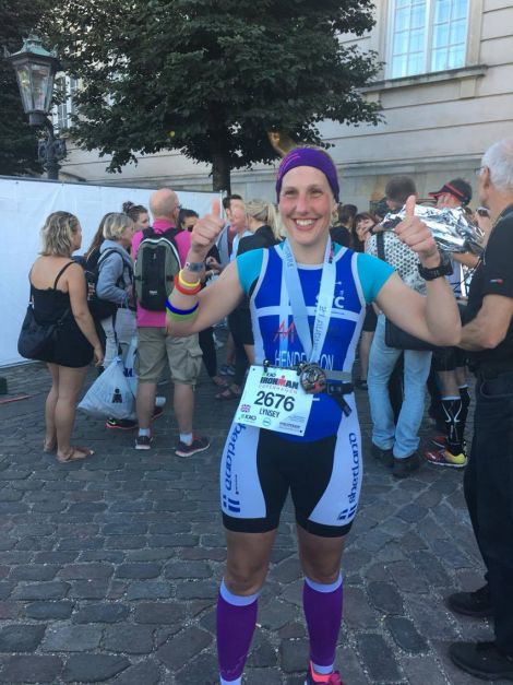 A delighted Lynsey Henderson following the near-11 hour Ironman in Copenhagen.