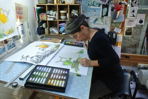 Children's author and illustrator Debi Gliori at work in her studio.