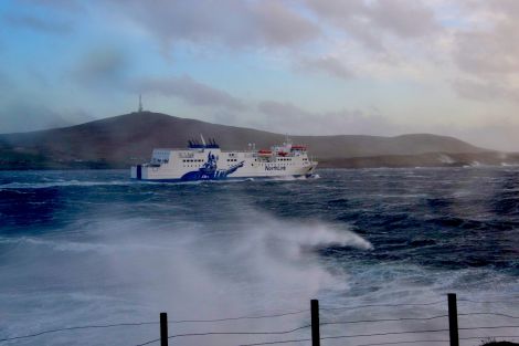 Passenger ferry Hjaltland leaving into a southeasterly gale - Photo: Shetland News