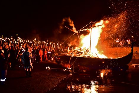 Jarl John Duncan's galley Larkspur is being sacrificed to the flames - Photo: Mark Berry