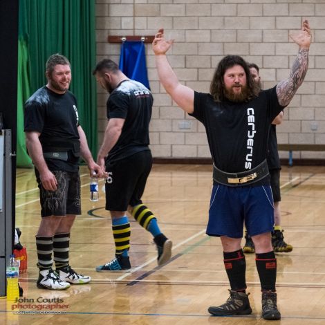 Dhanni's victory earns him the chance to compete in a host of worldwide strongman championships. Fellow islander Jonni Manson, looking on (left), took third place. Photo: John Coutts.