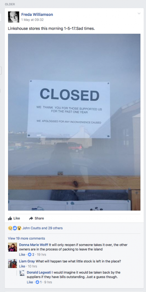 A photo of the closure notice was posted on Facebook.