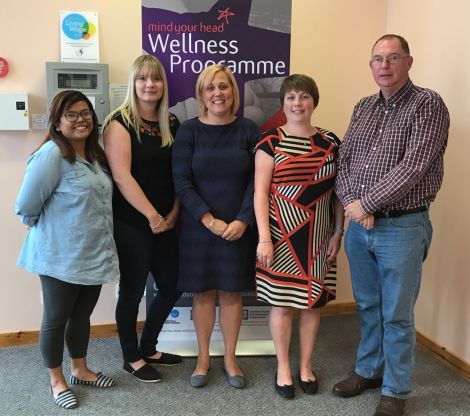 Mind Your Head's new team, from left to right: supporting practitioner Charity Johnson, wellness practitioner Aimee Barclay, service manager Anouska Civico, finance/admin assistant Joanna Breeze and wellness practitioner Derry Meredith. Photo: Shetland News/Neil Riddell.