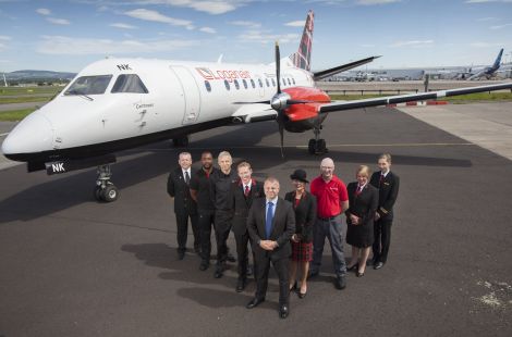 The Loganair team with the new-look aircraft.
