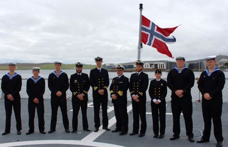 Some of the crew onboard the warship. Photo: Chris Cope/Shetland News