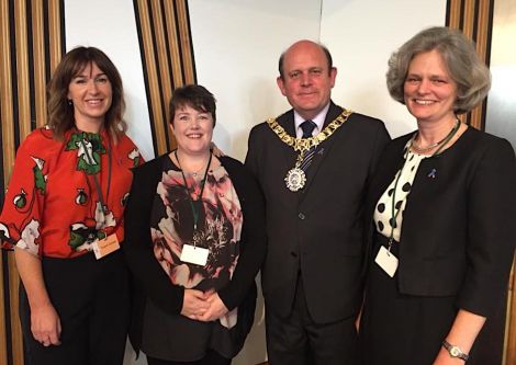 Marie Manson, chairwoman of Shetland Sands (second from left) with - Nicola Welsh of Sands Lothians (left), Marie Manson, Edinburgh Lord Provost Frank Ross and Clea Harmer, CEO of Sands UK.