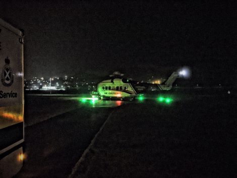 The coastguard helicopter touching down on Wednesday night. Photo: MCA