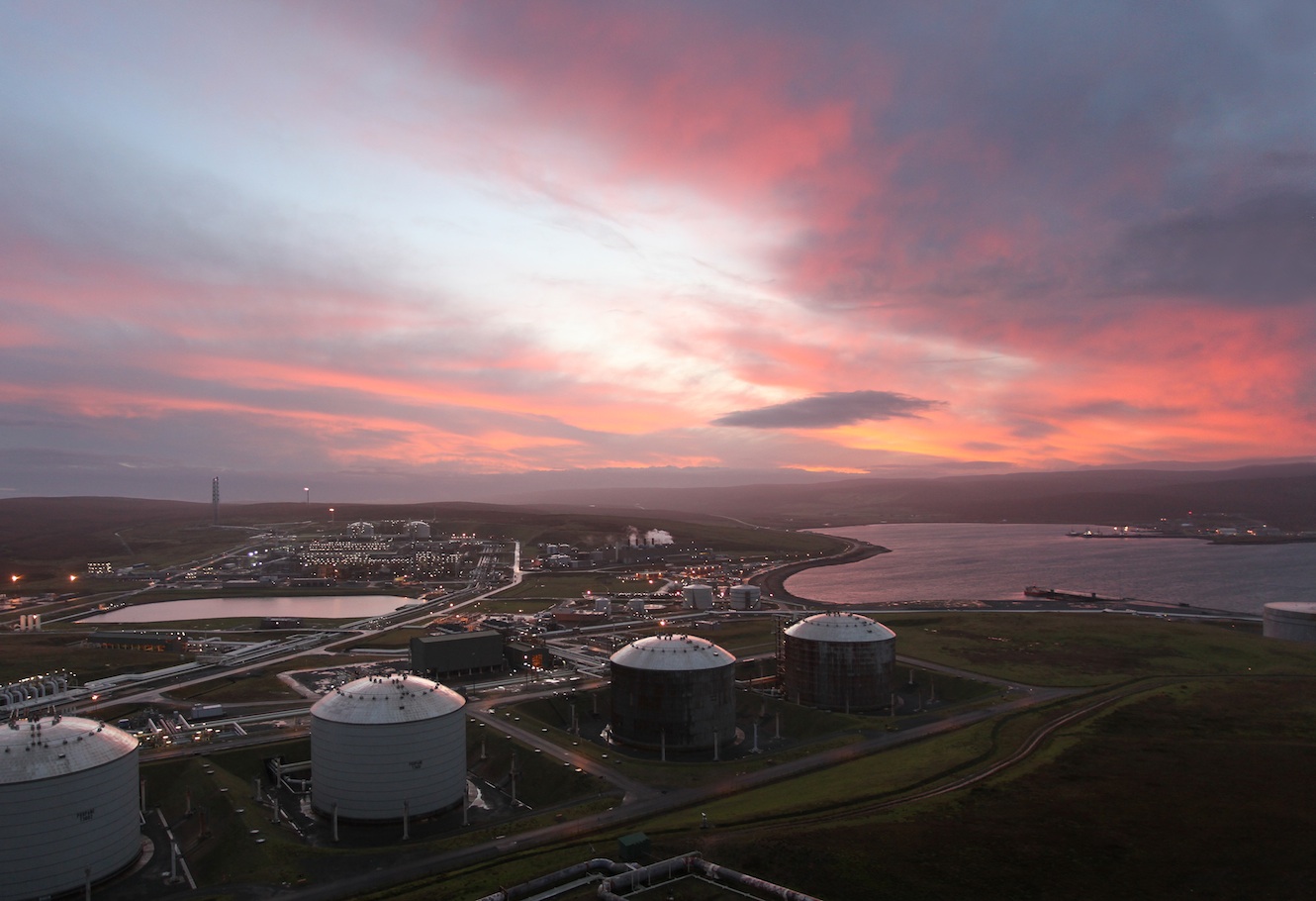 Sunrise over Sullom Voe terminal now operated by EnQuest. Photo: Courtesy of BP