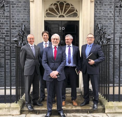 SFF chairman Ian Gatt, Shetland Fishermen’s Association executive officer Simon Collins, SFF chief executive Bertie Armstrong and Scottish Fishermen’s Organisation chief executive John Anderson outside Downing Street on Wednesday.