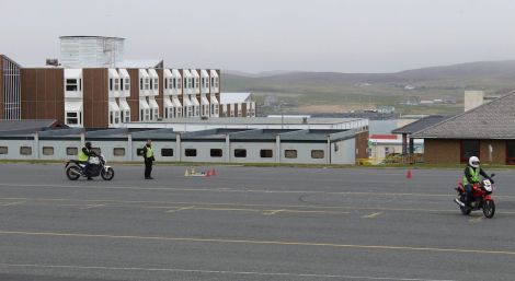 Motorcycle and large good vehicle training and testing at the old Anderson High School is set to continue until the end of May. Photo: Shetland Motorbike Training