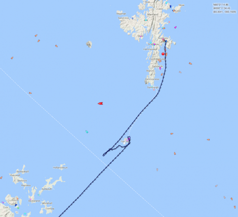 The NorthLink ferry's course on Friday night. Image: Marinetraffic.com