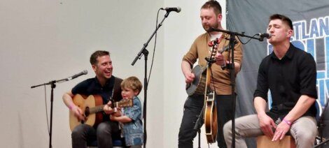 A sweet moment: a very cute young special guest joined Vair during their set, and Jonny Polson's son Olly hopped on stage too. Photo: Steven Spence.