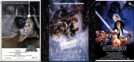 A triptych of original movie posters for the original star wars trilogy: 
